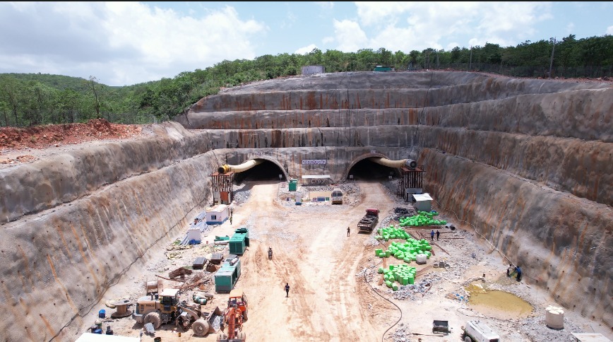 Twin tunnel portals in the rock cutting, Kadapa Expressway