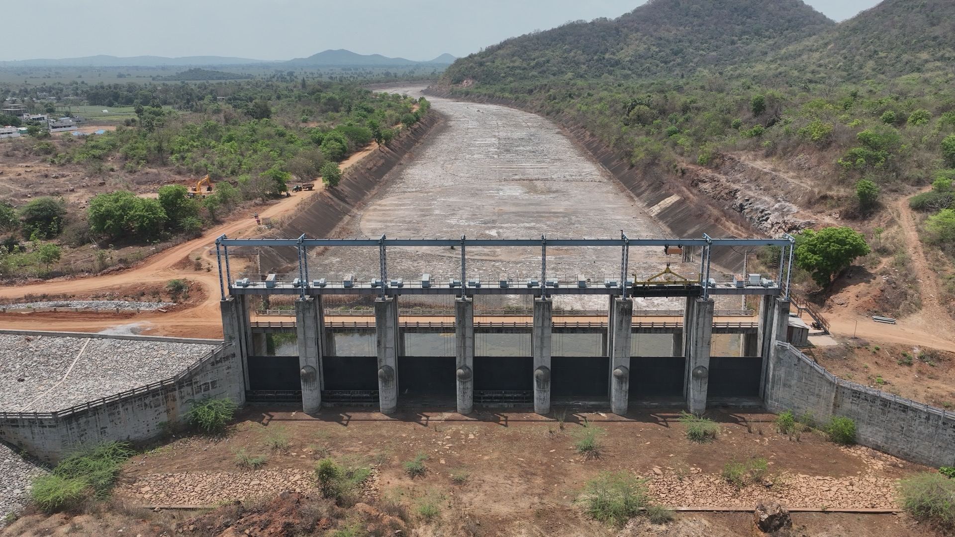 Dam barrage aerial view, Polavaram